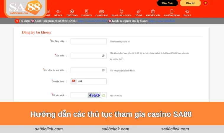 Hướng dẫn các thủ tục tham gia casino tại SA88