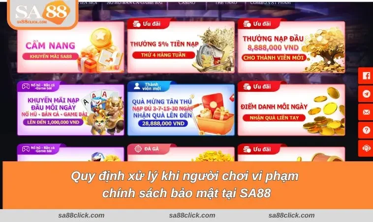 Quy định xử lý khi người chơi vi phạm chính sách bảo mật tại SA88