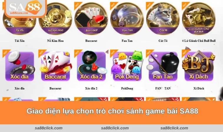 Giao diện của sảnh game bài SA88