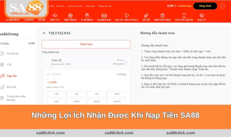 Những lợi ích nhận được khi tham gia nạp tiền SA88